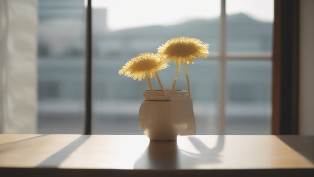 한국인 여성이 거울 속 자신에게 미소 짓는 모습