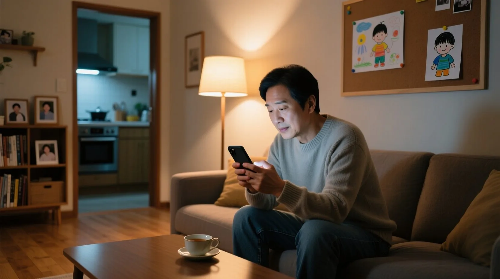 부모가 신청할 때 반드시 확인할 정부 지원 정보와 신청 기한을 스마트폰으로 살펴보는 장면