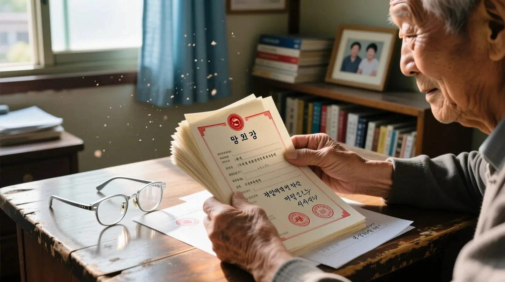 의료급여 수급 서류를 확인하는 노인의 손